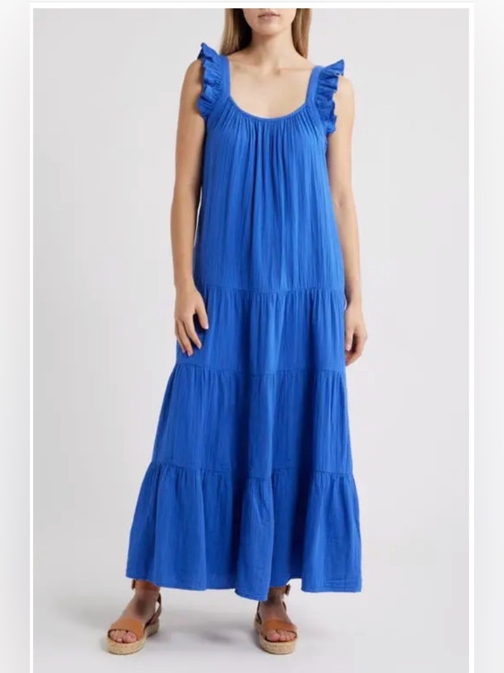 CASLON Ruffle Tiered Cotton Maxi Sundress, Blue Dazzle, size 1X